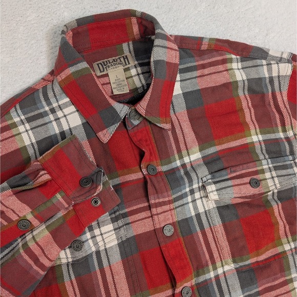 Duluth Trading Heavy Plaid Flannel Shirt Jacket Mens Large Red Lined Insulated L - Picture 1 of 8